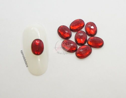 Oval - 5x8mm - Vermelho- Cristal